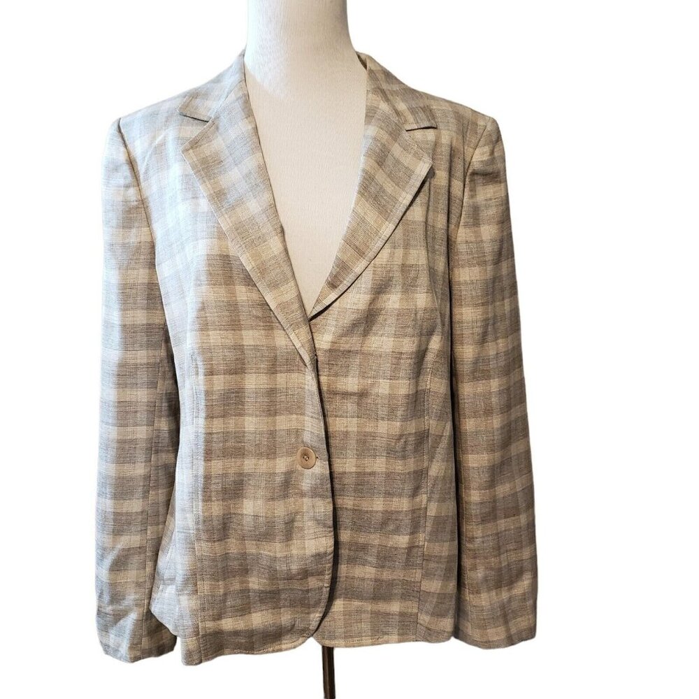 Santorelli Italy womens GiGi Blazer  lightweight plaid‎ lined size 14 New